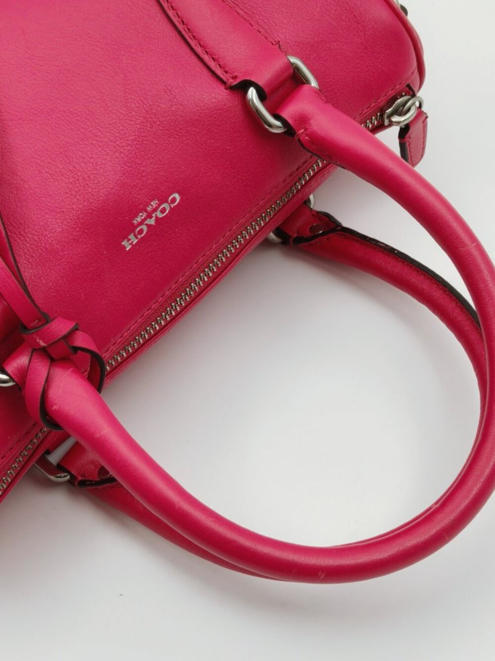 Coach Pink Leather Satchel Crossbody Bag Tassel Zip Top Silver Hardware - Picture 9 of 13